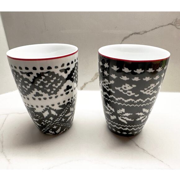 Norway by Vea Ceramic Thermo Cups SET 2 Red Black Nordic "Wool Sweater" Design - Picture 1 of 5